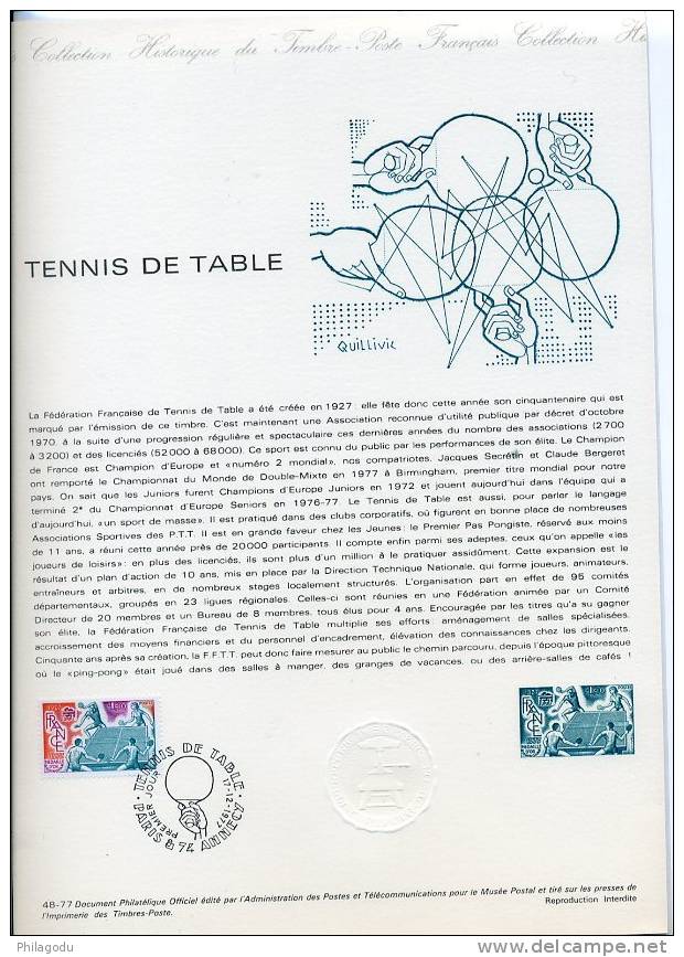 Tirage Spécial Docu Officiel Avec Timbre Imprimé Monochrome Dans Le Document  PRIX STUPIDE - Table Tennis