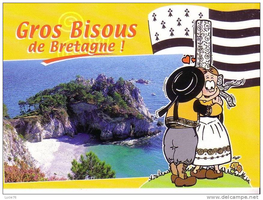 CROZON -  Ile Vierge -   Vue Et Dessin D´un Couple De Bretons  - Drapeau - Crozon