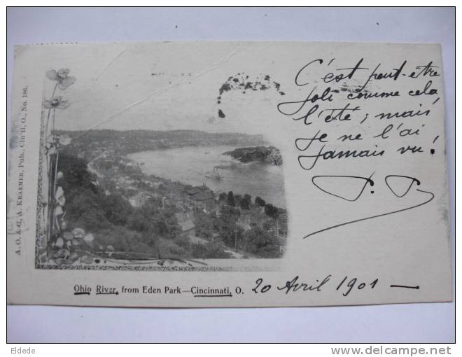 Private Mailing Card  Ohio River From Eden Park 1901 Condition Medium - Cincinnati