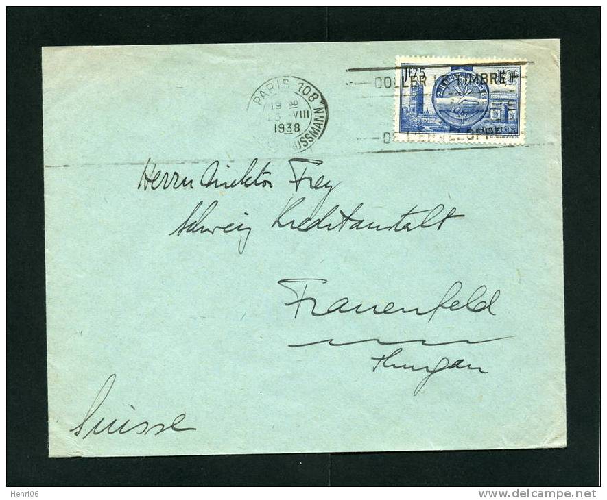 =*= 400 Seul Sur Lettre Flier Paris 108 Coller Le Timbre>>>>Frauenfeld Suisse 1938 =*= - Covers & Documents