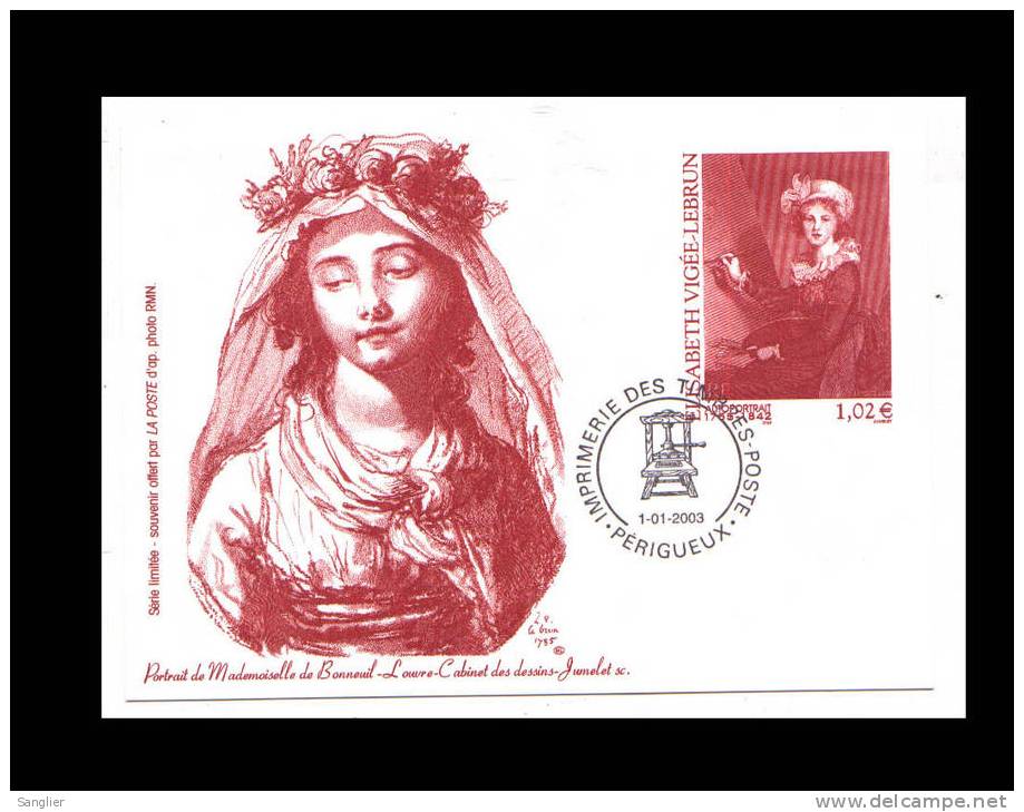 PORTRAIT DE MADEMOISELLE DE BONNEUIL - IMPRIMERIE DES TIMBRES POSTE DE PERIGUEUX 1-01-2003 - Pseudo-entiers Officiels