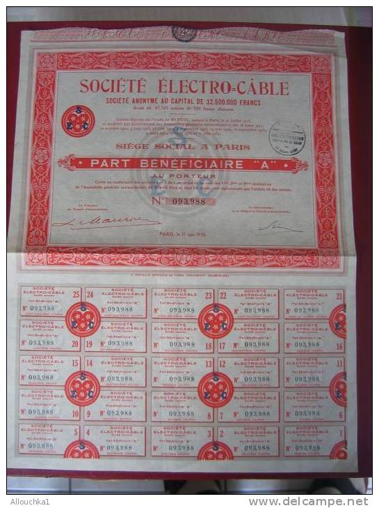 1936-:ACTION & TITRE-SCRIPOPHILIE- STE FRANCAISE ELECTRO CABLE - Industrie