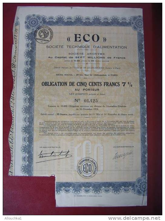 1936-:ACTION & TITRE-SCRIPOPHILIE- OBLIGATION ---STE TECHNIQUE D "ALIMENTATION " ECO  " - Industry