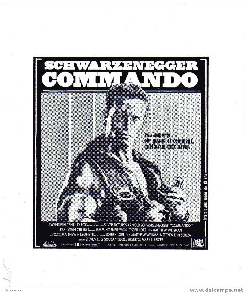 PAVE DE PRESSE - FILM COMMANDO AVEC ARNOLD SCHWARZENEGGER - Otros & Sin Clasificación