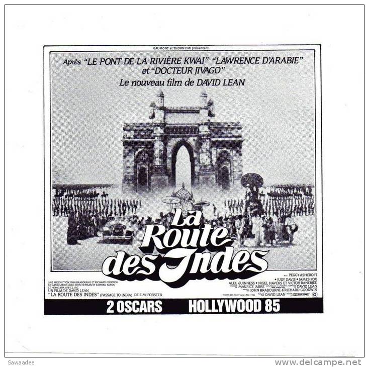 PAVE DE PRESSE - FILM LA ROUTE DES INDES DE DAVID LEAN - 2 OSCARS HOLLYWOOD 1985 - Autres & Non Classés