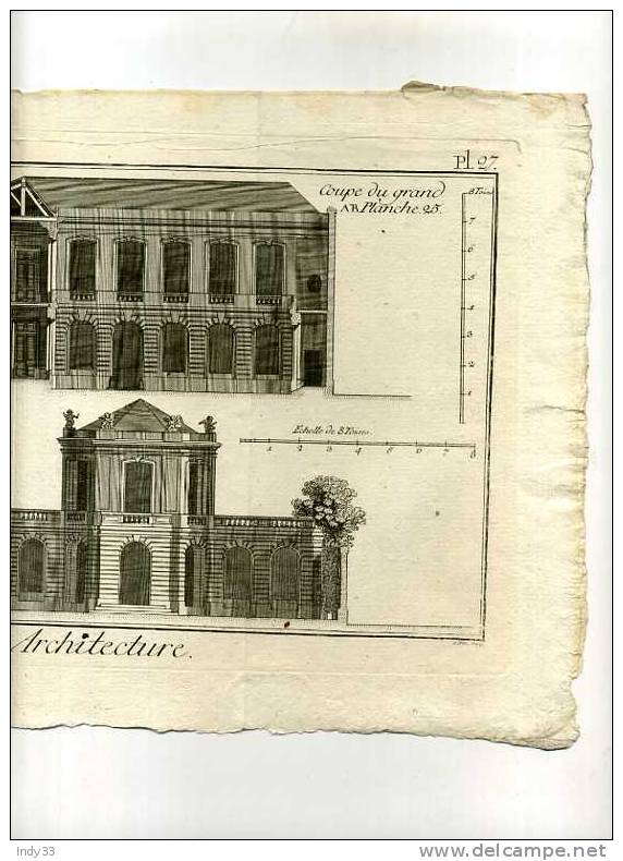 - ARCHITECTURE .  PROJET POUR L´ABBAYE ROYALE DE PANTHEMONT RUE DE GRENELLE . ELEVATION COTE C  . EAU FORTE DU XVIIIe S. - Arquitectura