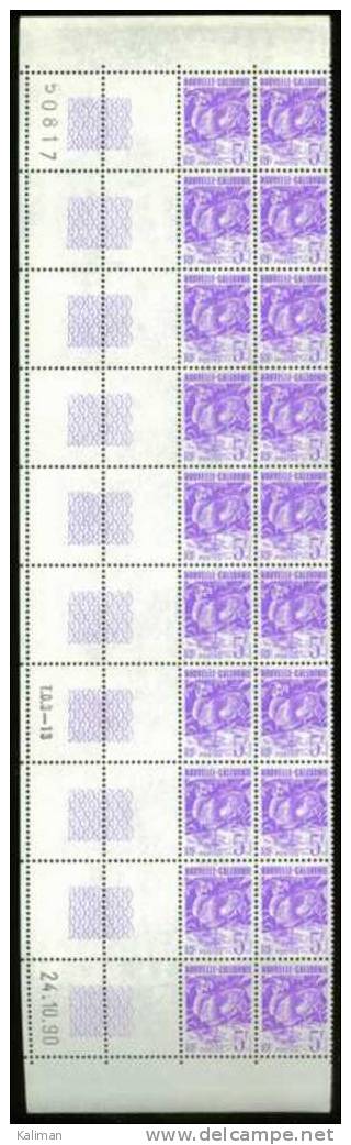 Nouvelle-Calédonie Bloc De 20 Coin Daté Du N° 602 à 606 Xx - Cote 22 Euros - Prix De Départ 7,5 Euros - Unused Stamps