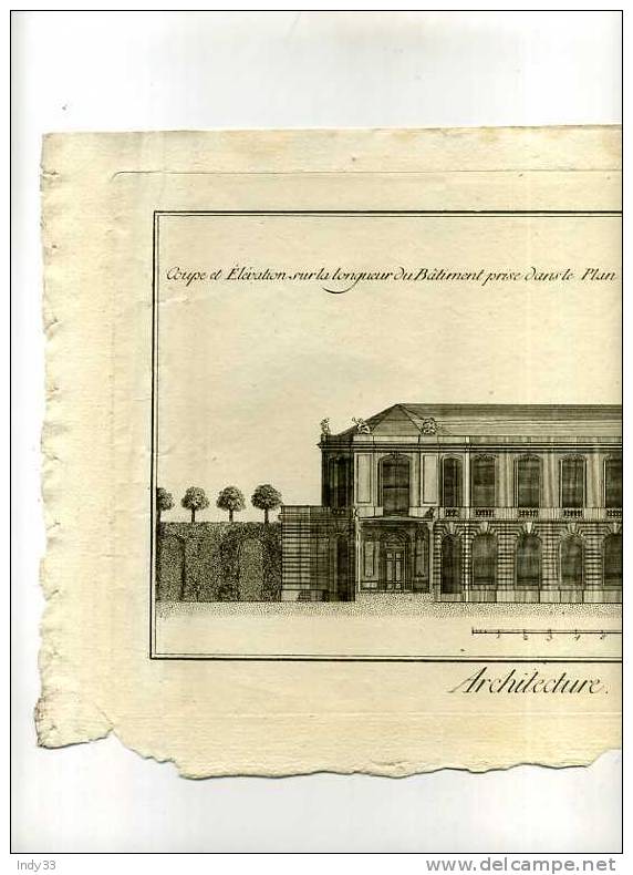 - ARCHITECTURE .  PROJET POUR L´ABBAYE ROYALE DE PANTHEMONT RUE DE GRENELLE . COUPE ET ELEVATIO . EAU FORTE DU XVIIIe S. - Arquitectura