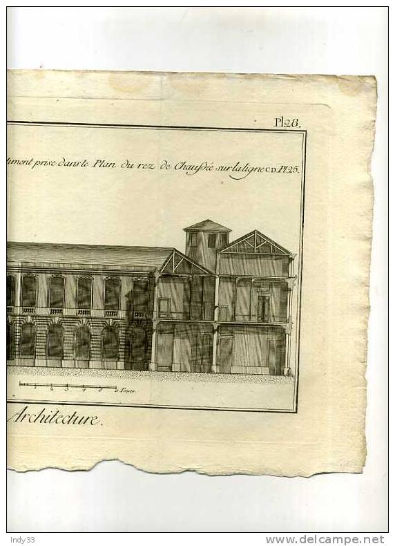 - ARCHITECTURE .  PROJET POUR L´ABBAYE ROYALE DE PANTHEMONT RUE DE GRENELLE . COUPE ET ELEVATIO . EAU FORTE DU XVIIIe S. - Arquitectura