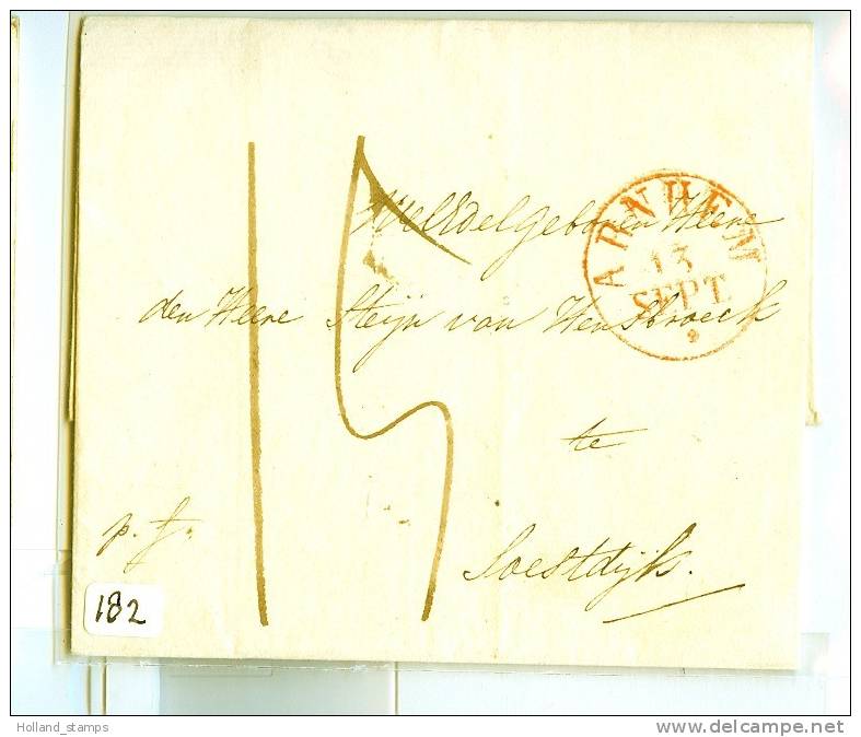 Briefomslag (182) Ongefrankeerd Aan De BURGEMEESTER Te  SOESTDIJK 11 SEPT 1835 STEMPEL ARNHEM - ...-1852 Préphilatélie