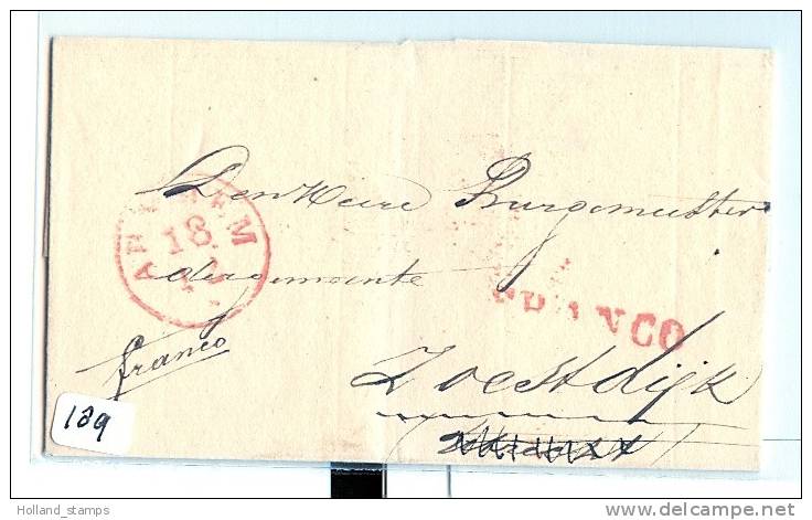 Briefomslag (189) Ongefrankeerd Aan De BURGEMEESTER Te (ZOESTDIJK) SOESTDIJK 19 DEC 1843 FRANCO  ARNHEM RONDSTEMPEL - ...-1852 Préphilatélie