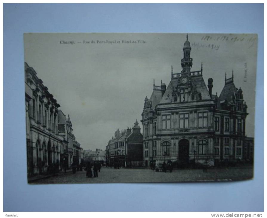 Carte Postale Ancienne Cpa Chauny Aisne Rue Du Pont-royal Et Hôtel-de-ville - Chauny