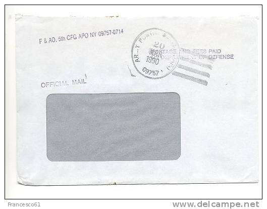 USA ARMY POSTAL APO 9757 1990 Cover Mail - Covers & Documents