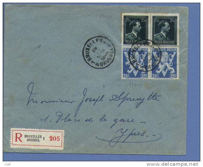 644+676 Op Aangetekende Brief Met Stempel BRUSSEL 1 (VK) - 1936-1957 Offener Kragen