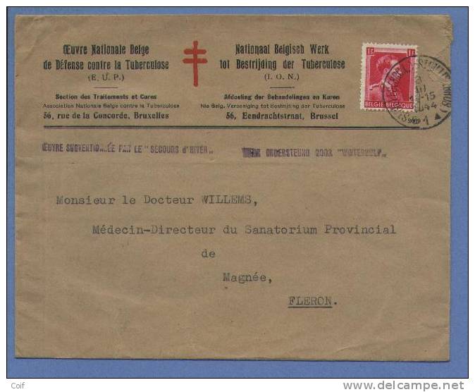528 Op Brief OEUVRE NATIONALE BELGE DE DEFENSE CONTRE LA TUBERCULOSE / BRUSSEL (VK) - 1936-1957 Offener Kragen