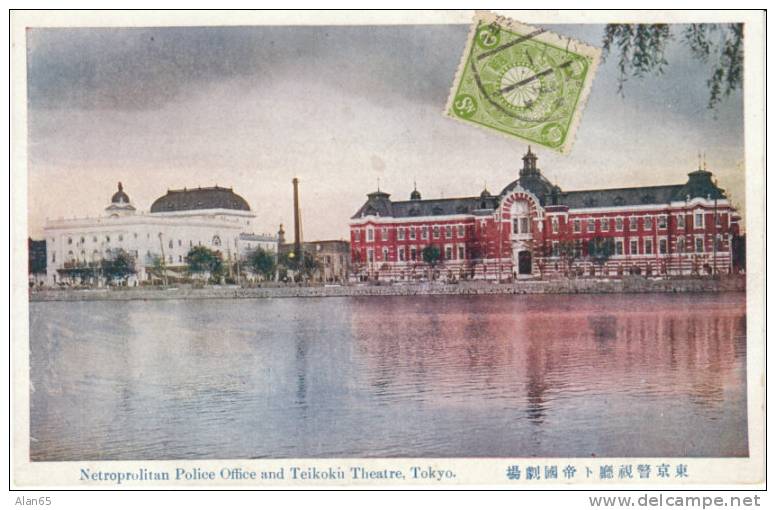 Tokyo Japan, Police Office And Teikoku Theratre On Vintage Postcard - Tokyo