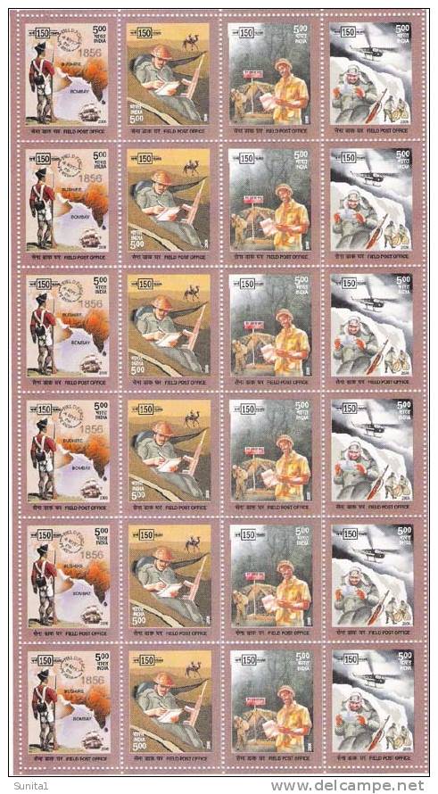 Field Postoffice, Mountain, Helicopter, Chopper, Gun, Map, Camel, Soldier, Sheetlet, Setenant Full Sheet, India - Blocks & Kleinbögen