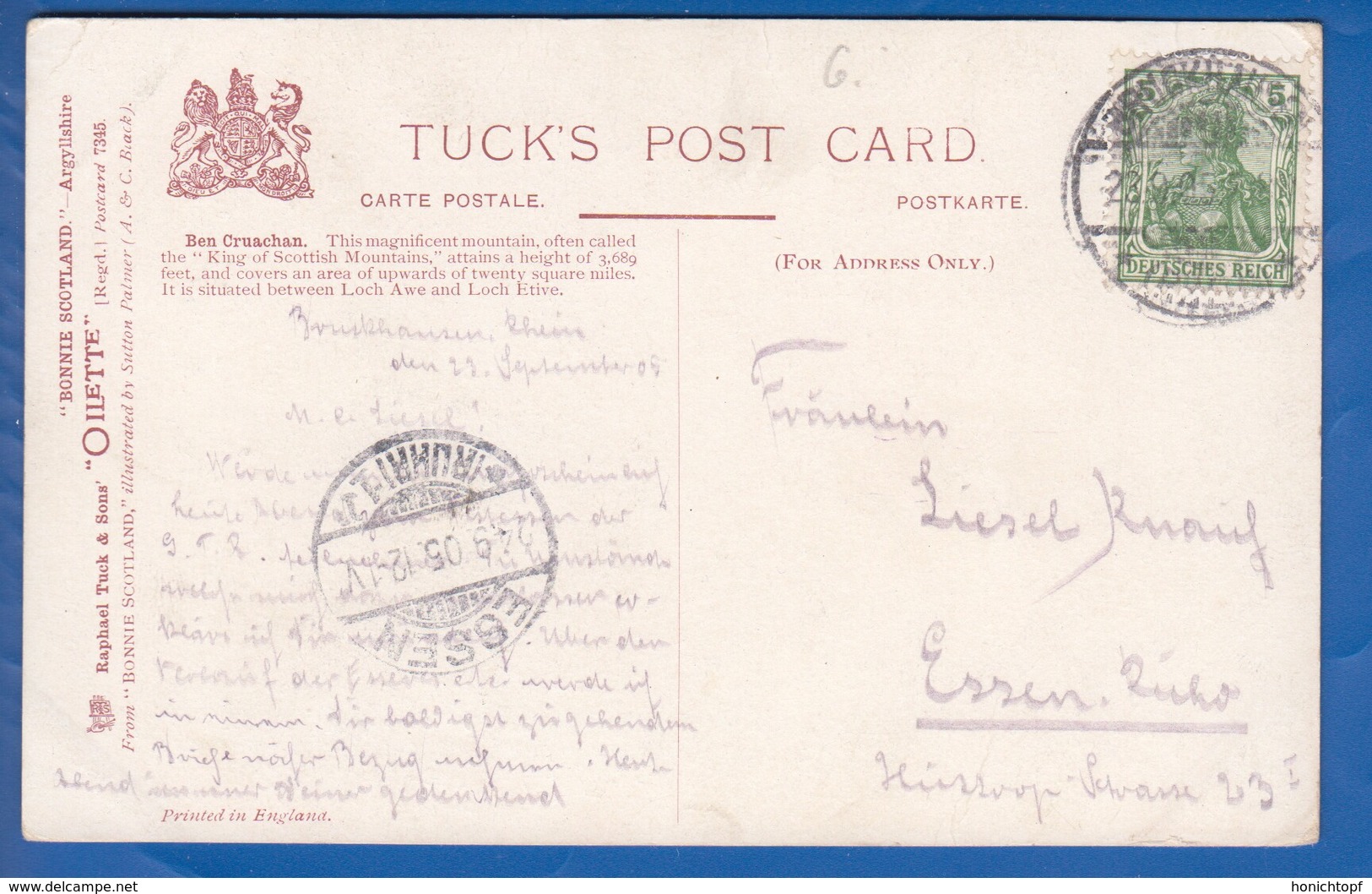 Schottland; Argyllshire; Ben Cruachan; 1905 Oilette Tuck's Post Card; Künstlerkarte - Argyllshire