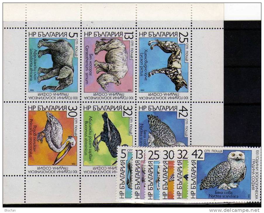 Nationaler Naturschutz Tiere 1988 100 Jahre Zoo Sofia Bulgarien 3657/2 + 6-KB ** 6€ - Elefantes