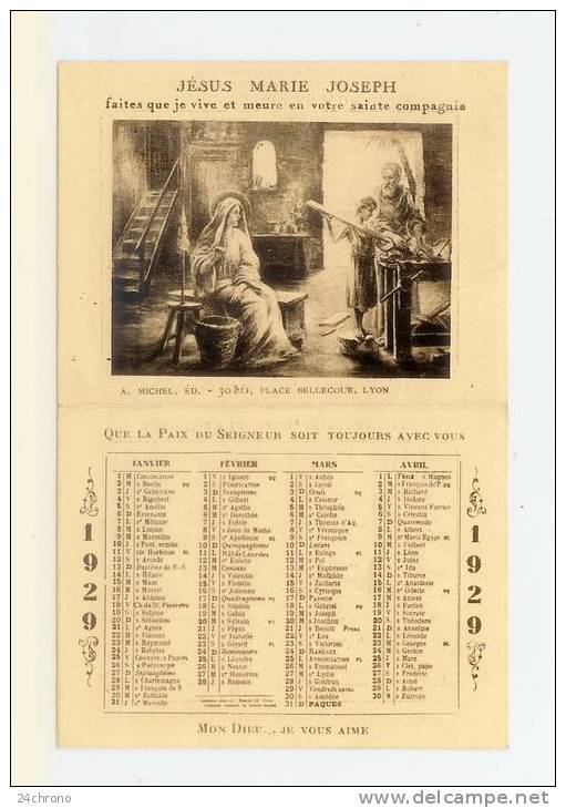 Calendrier 1929: Jesus Marie Joseph, Coeur Eucharistique De Jesus Pour Nos Missions, Donnez Nous Des Pretres (07-2701) - Small : 1921-40