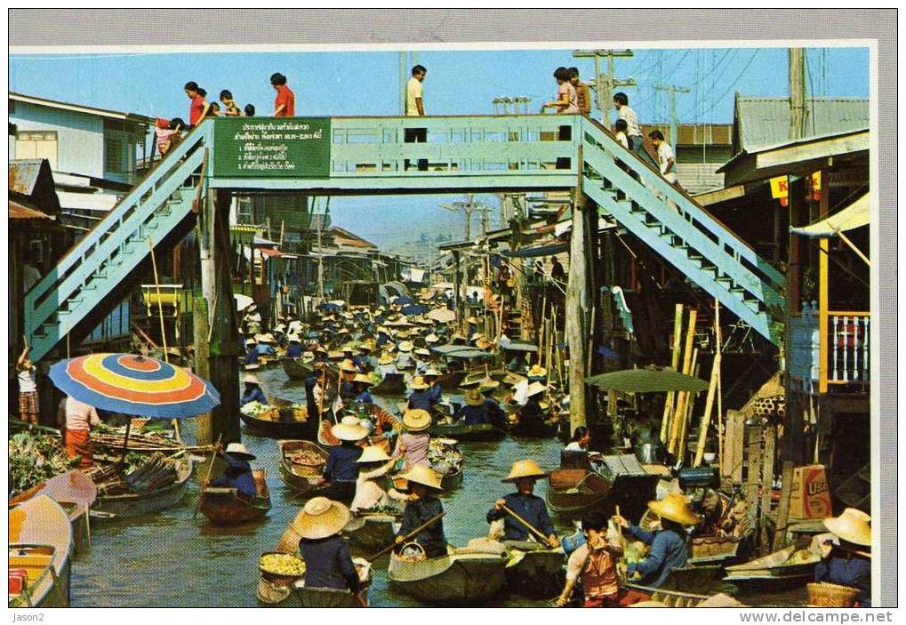 CPSM  Marche Flottant Province De Rajburi( Thailand)   And Wooden Bridge - Mercados
