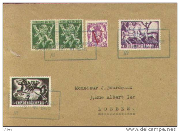 Noodstempel 1945: "Postes Section Régionale" Naar Lobbes. - Weltkrieg 1939-45 (Briefe U. Dokumente)