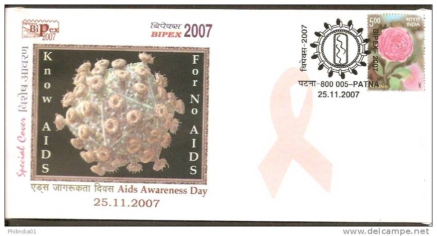 India 2007 World Aids Awareness Day, Health, Disease, Rose, Special Cover # 6736 - Medicina