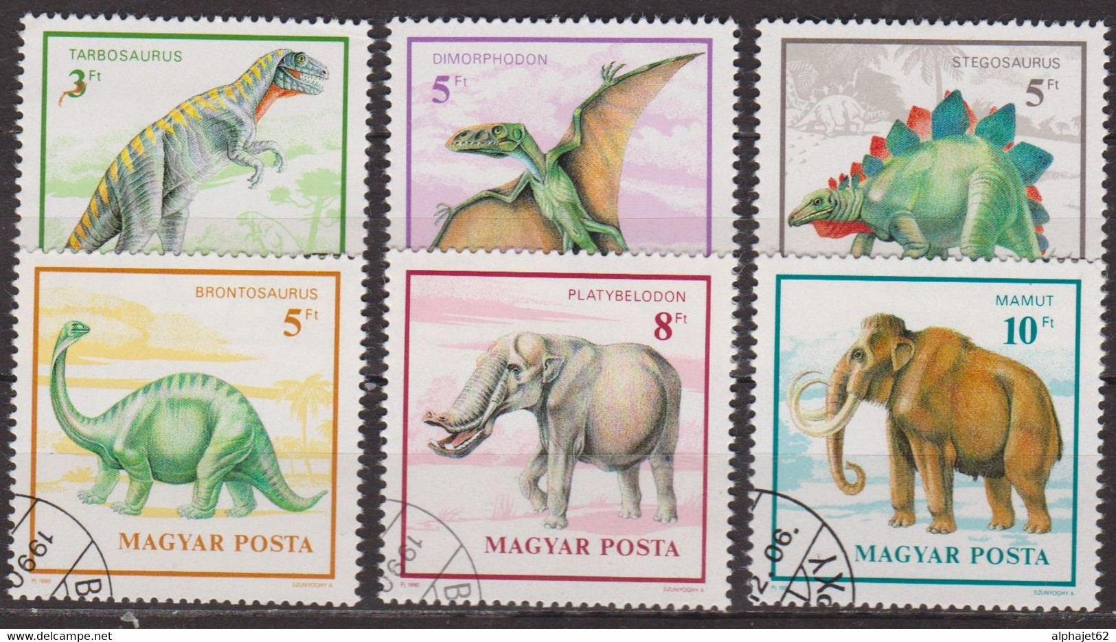 Dinosaures, Tarbosaure, Stégosaure, Brontosaure - HONGRIE - Mammouth - Animaux Préhistoriques - N° 3293 à 3298 - 1990 - Gebraucht