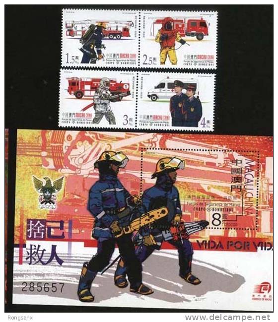 2001 MACAO/MACAU FIREMAN 4V STAMP+MS - Unused Stamps