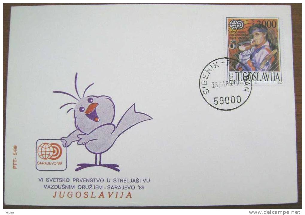 1989 YUGOSLAVIA COVER FOR 6th WORLD CHAMPIONSHIP IN AIR WEAPONS SHOOTING SARAJEVO - Shooting (Weapons)