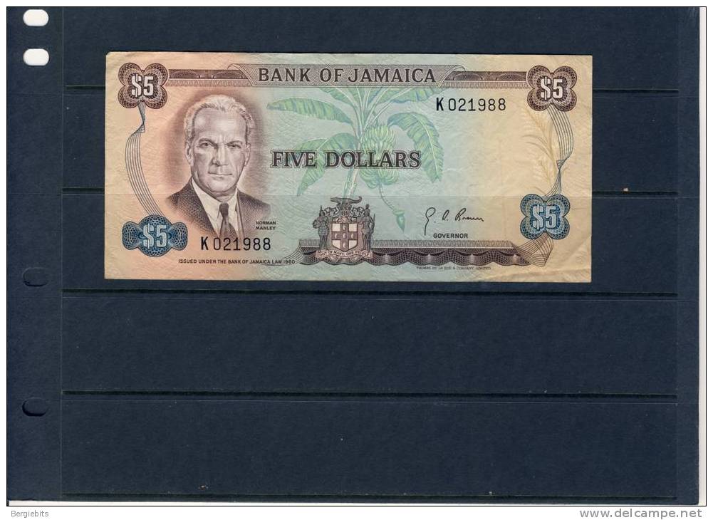 1960 Jamaica " Norman Manley" 5 Dollar BanknoteVF Circulated, This Date Is Very Difficult To Find!! - Jamaica