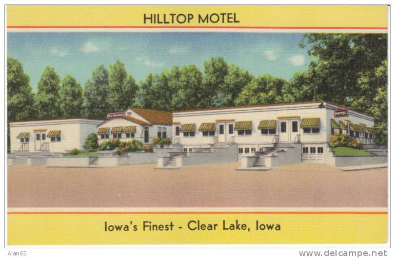 Clear Lake Iowa, Hilltop Motel Vintage Linen Postcard - Andere & Zonder Classificatie