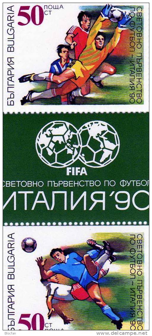 Varianten Spielszenen Fussball-WM In Italien 1990 Bulgarien 3829/0, 2xZD + 3-Streifen ** 6€ Soccer Se-tenant Of Bulgaria - 1990 – Italien