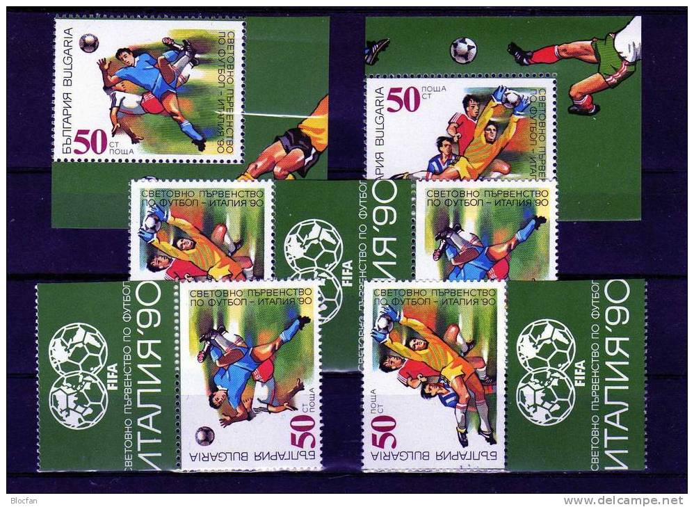 Varianten Spielszenen Fussball-WM In Italien 1990 Bulgarien 3829/0, 2xZD + 3-Streifen ** 6€ Soccer Se-tenant Of Bulgaria - 1990 – Italy