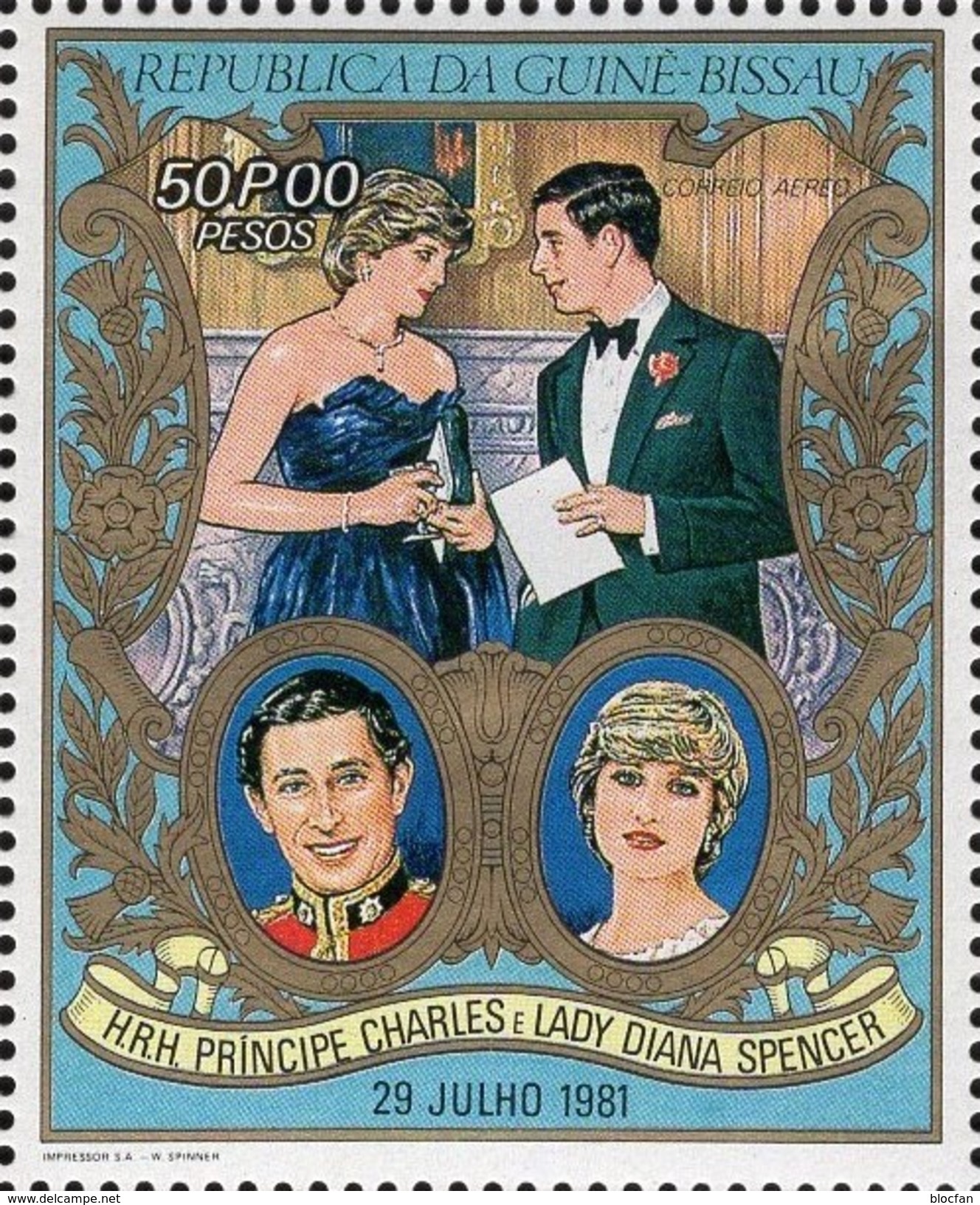 Lady Diana Hochzeit 1981 Bissau 594 Out Block 187 ** 9&euro; DI & Prinz Charles Honeymoon Bloc Ss Flower Sheet Bf Guinea - Poppen