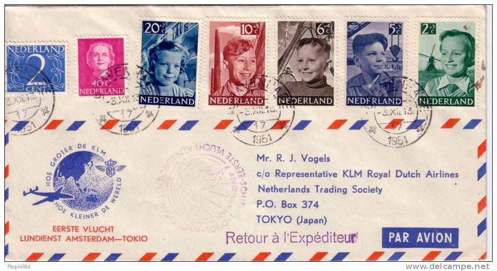 PAYS BAS-AMSTERDAM TOKIO PAR KLM 1951-SUPERBE - Poste Aérienne