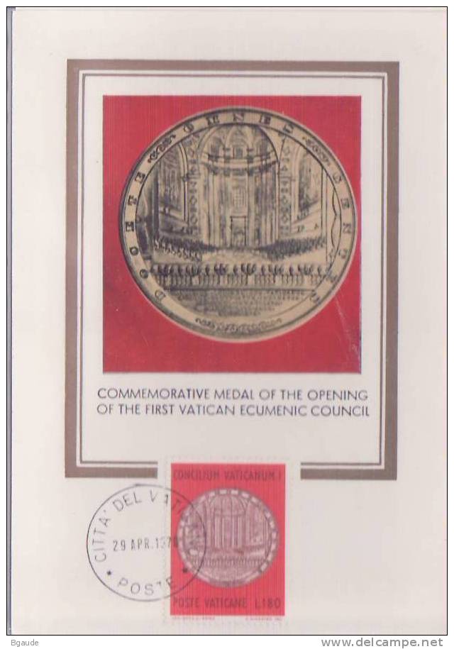 VATICAN CARTE MAXIMUM NUM.YVERT  504 MEDAILLE  CONCILE VATICAN 1 100 ANS - Cartas Máxima