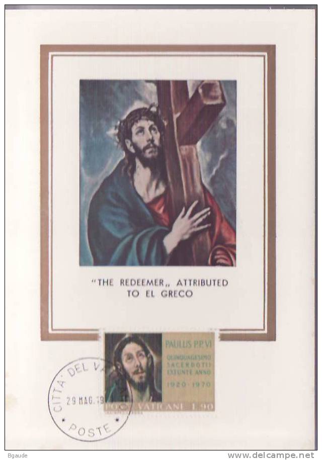 VATICAN CARTE MAXIMUM NUM.YVERT  508  PEINTURE   LE GRECO  VISAGE DU CHRIST - Cartas Máxima