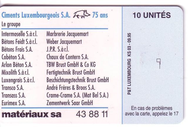 OCH SIE STEET OP ZEMENT  (  Luxembourg Rare Card KS 03 - 09.95  ) - Luxemburg - Luxembourg