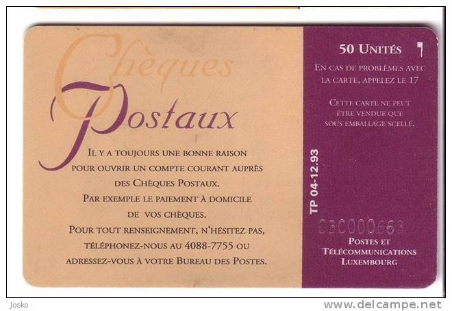 CHEQUES POSTAUX   ( Luxembourg TP 04 - 12.93 ) * Luxemburg 50. Units - Luxemburgo