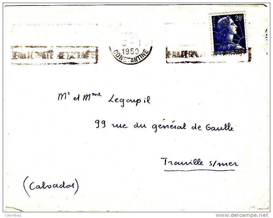 ALGERIE Lettre De Constantine 1950 - Briefe U. Dokumente