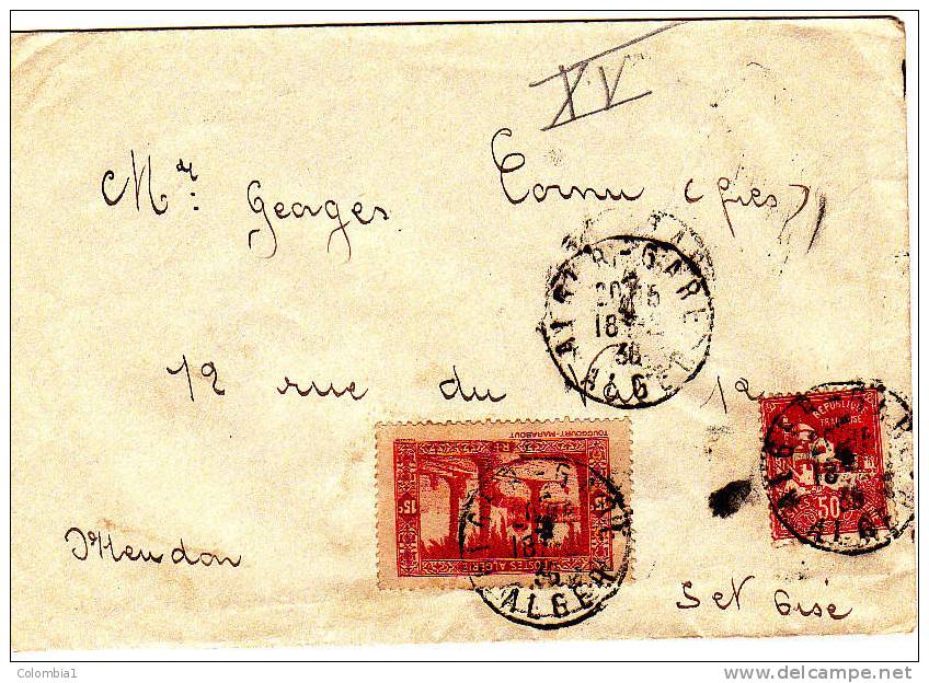 ALGERIE Lettre D´ Alger-Gare  Pour Meudon 1938 - Covers & Documents