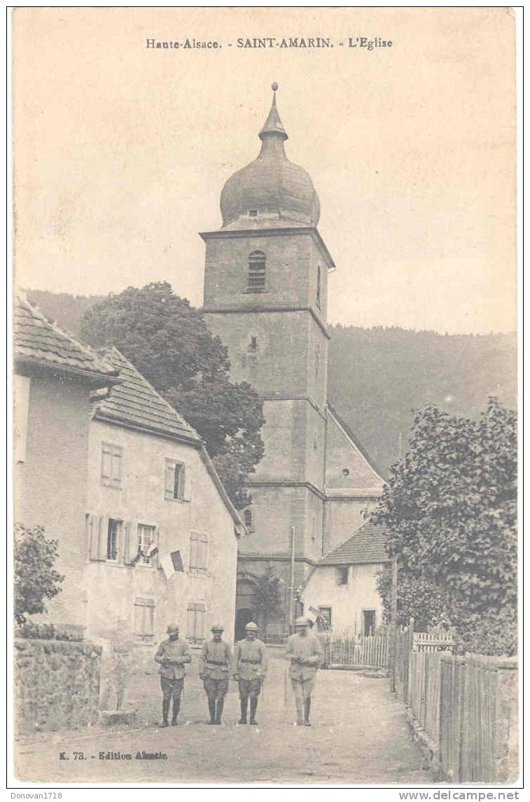 SAINT-AMARIN Haute Alsace - L'église - Drapeaux Et 4 Soldats En Casque Français - Saint Amarin