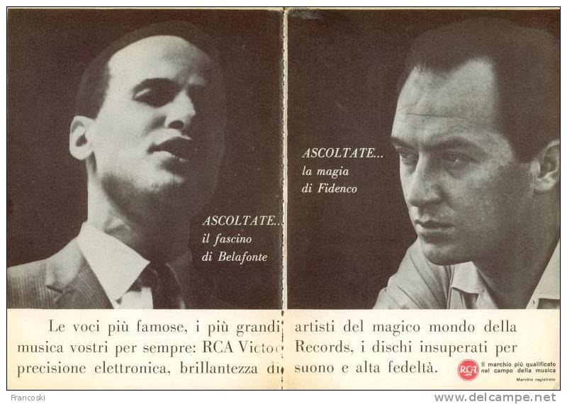 Pubblicita' RCA VICTOR RECORDS-Harry Belafonte+Nico Fidenco-1960' - Autres & Non Classés