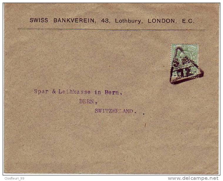 Lettre Avec Perfin : Swiss Bankverein, 43 Lothbury London, E.C. / Perforé "SBV" / Cf Oblitération - Cartas & Documentos