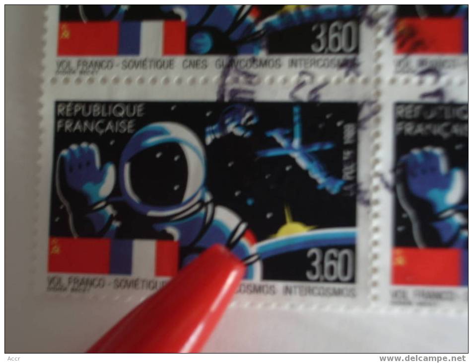 2571 - 1989 Bloc X 4 Variété:  Vol Franco-soviétique "C.N.E.S.-Glavcosmos-Intercosmos". Spationaute J.L. Chrétien URSS - Usati