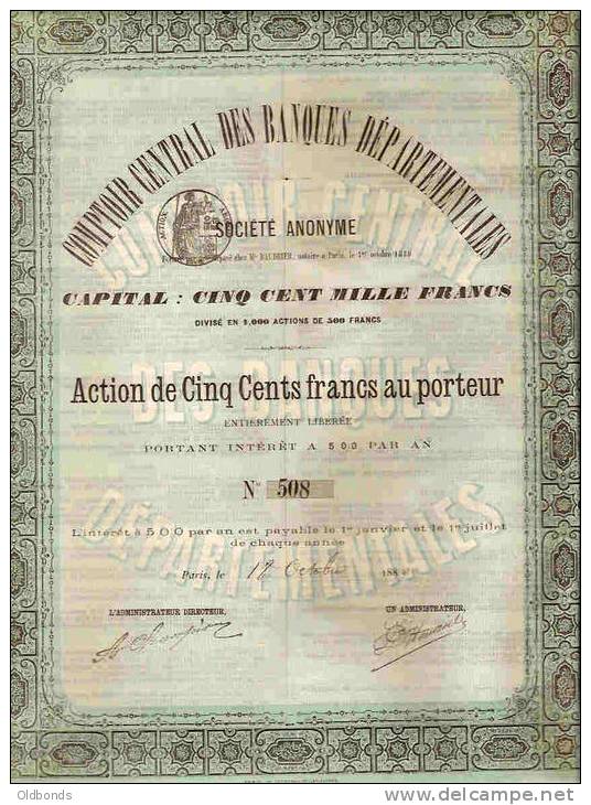 Rare; COMPTOIR CENTRAL DES BANQUES DEPARTEMENTALES (1880) - Bank En Verzekering