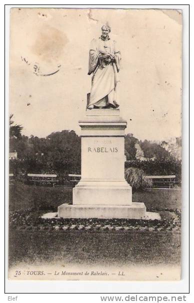 TOURS: Le Monument De RABELAIS ; 1913  ; B/TB - Philosophy