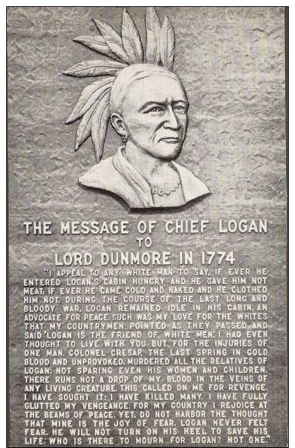 Message Of Chief Logan To Lord Dunmore, Mingo, American Indian, Chillicothe, Ohio, 1950´s Black & White Postcard, # 834 - Autres & Non Classés