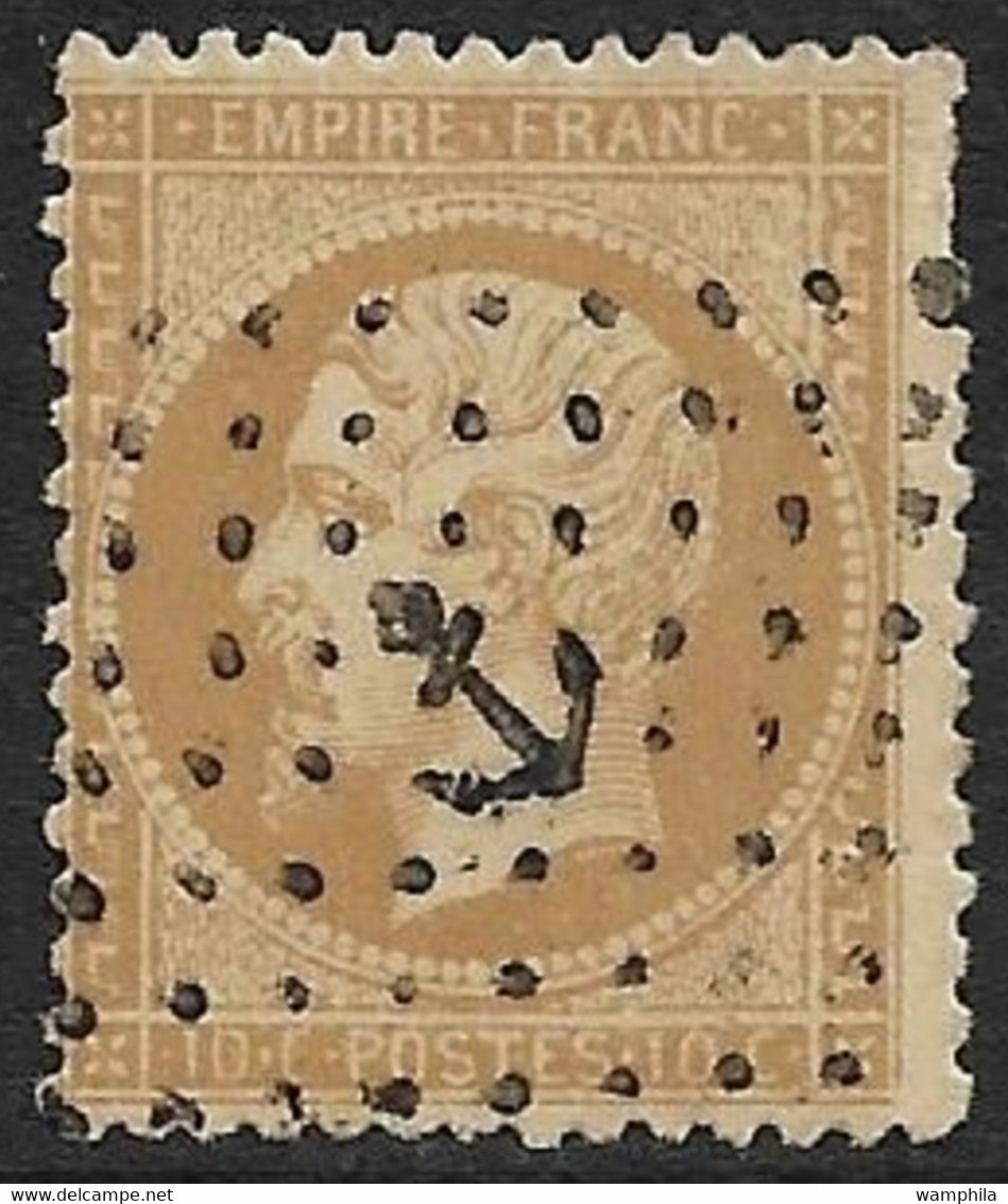 N°21 Empire Dentelé 10 C. Oblitéré Ancre Noire.cote 30€. - 1862 Napoleon III